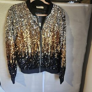 Sequin Bomber Jacket in Black and Gold